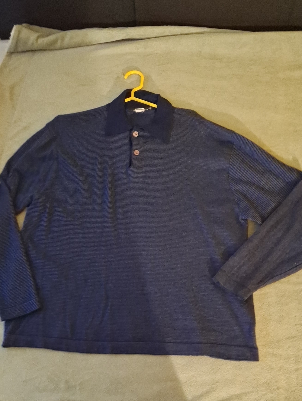 Long-Sleeve Knit Polo Shirt in Navy Blue
